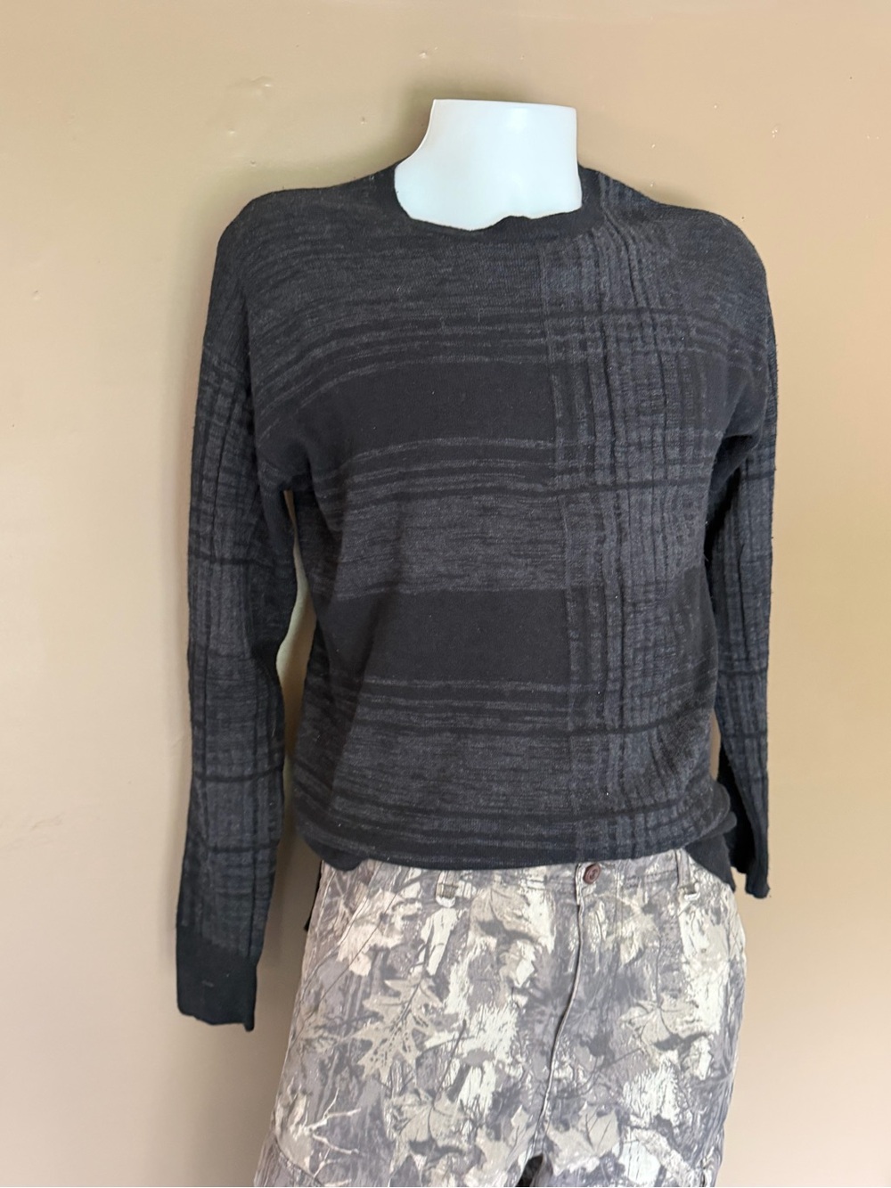 AllSaints Black Textured Knit Crew Sweater
